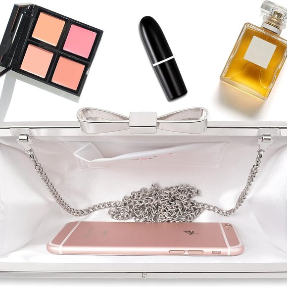 Evening Clutch Bag Rhinestone Crystal Satin Formal Wedding Prom Purse - Picture 5 of 9